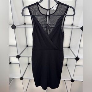 BCBGeneration Women's Faux Wrap Mesh Inset Cocktail Dress Black XS